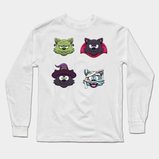 Halloween Black Cat Faces Long Sleeve T-Shirt